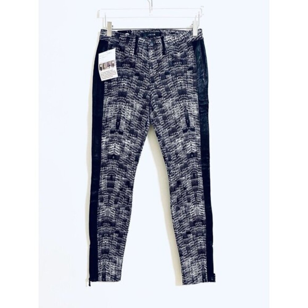 Joe's Jeans Mid Rise Skinny Printed Jeans Black Leather Side Stripe SZ 28 NWT